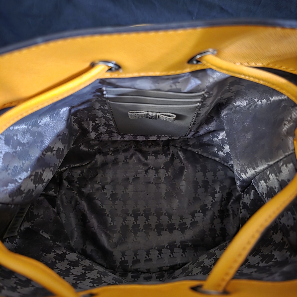 Karl Lagerfeld Brown Monogram Bucket Bag with Yellow Trim - Picture 3 of 3
